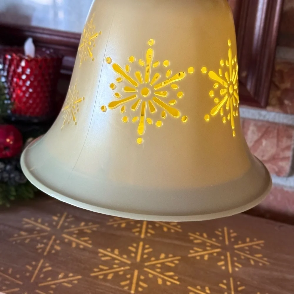 Decorative Table Top Bell Light Up in Gold Snowflakes NWT